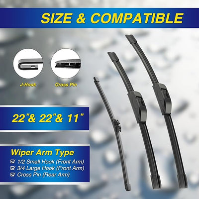 5 PLUS® Silicone Windshield Wipers Replacement for 2018-2024 FORD Expedition Wiper Blades(Set of 3),Automotive Replacement Windshield Wiper Blades For My Car-22"/22"/11"