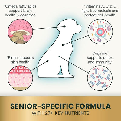 VetriScience Senior 27+ Active Health Chews, Canine Plus Daily Multivitamin for Senior Dogs, Balanced Vitamins, Minerals and Antioxidants, Healthy Aging and Wellness Support, Veggie, 60 Servings