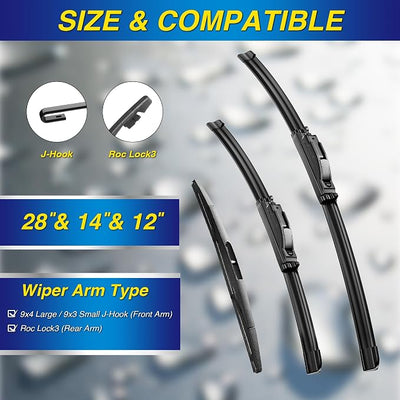 5 PLUS Silicone Windshield Wipers Replacement for Toyota 2024-2019 Corolla 2024-2023 GR Corolla Wiper Blades(3 PCS),Water Repellent Automotive Replacement Windshield Wiper Blades -28"/14"/12"