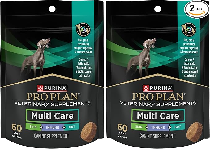 Purina Pro Plan Veterinary Supplements Multi Care Canine Chews for Dogs, with Omega 3, Supports Skin, Immune and Gut Health - 30ct Pouch (Pack of 2)