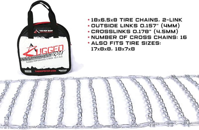 The ROP Shop Pair of 2 Link Tire Chains & Tensioners 18x6.5x8 | For Snow Blowers, Lawn & Garden Tractors, Mowers & Riders, UTV, ATV, 4-Wheelers, Utility Vehicles