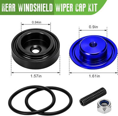 Car Wiper Plug, Waterproof Auto Rear Windshield Wiper Delete Cover Kit with O-Ring, Aluminum Alloy Block-Off Grommet Cap Replacement for Cars SUVs Trucks, Car Accessories (Blue)