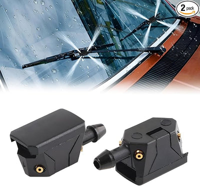 2PCS Front Windshield Washer Nozzles, 4 Holes Spray Jet Windshield Arm Mounted Wiper Nozzle, Auto Window Wiper Washer Spurter Straight Pillar Sprayer for Car Truck SUV