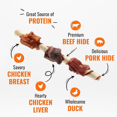 Good 'n' Fun Kabobs Long-Lasting Dog Treat, With Real Proteins, Beef Hide and Premium Chicken, Supports Dental Health, Mental Stimulation, 18 count