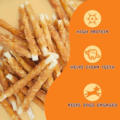Jungle Calling 52 Count Chicken Wrapped Rawhide Sticks Dog Treats, High-Protein, 5 Inch Digestible Dog Chews for Small & Medium Dogs, Grain Free Training Snacks, 21.2 oz