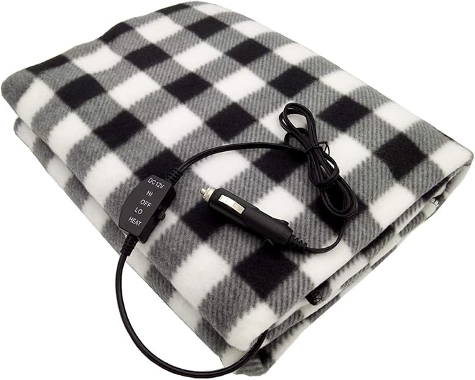 Electric Blankets - 12V Electric Car Heating Blanket Fleece Blanket for Winter Cold Weather Car Travel and Camping Use (Gray/White)