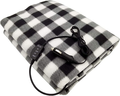 Electric Blankets - 12V Electric Car Heating Blanket Fleece Blanket for Winter Cold Weather Car Travel and Camping Use (Gray/White)
