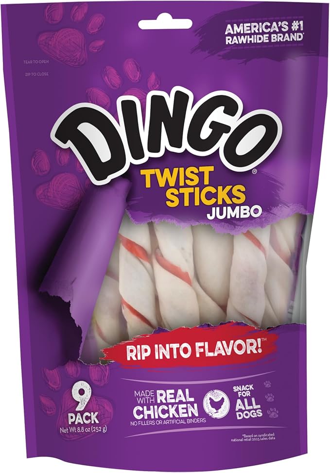 Jumbo Twist Sticks, Rawhide for Dogs, Made with Real Chicken, 9 Count