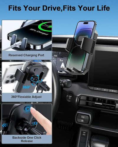 PZK Dual Car Phone Mount for Toyota RAV4 2026 Accessories 10.5-Inch Screen | Auto Lock Clamping Phone Holder 360° Rotation for All 4.0-7.0'' Smartphone Hands Free Not Affect Vent (Not Fit 12.9-inch)