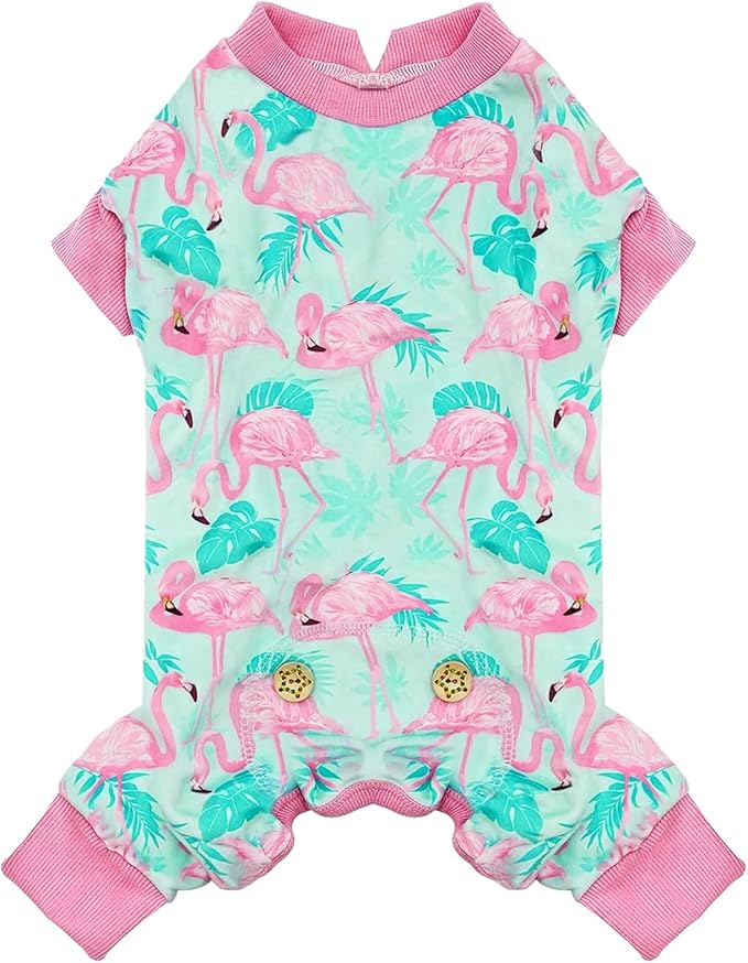 KYEESE Dog Pajamas Velvet Dog Pajamas Small Sized Dogs Soft Dogs Clothes Pet Coat Stretchy Doggie Pjs Pet Costume with Flamingo Pattern Comfy Doggie Jammies Onesie, Medium
