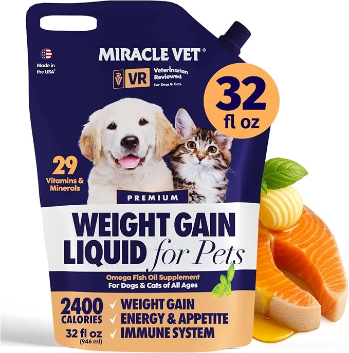 High-Calorie Weight Gainer for Dogs & Cats - Multivitamin Nutritional Supplement Gel, Omega Fish Oil, Calcium - Puppy, Senior, Prenatal Cat & Dog Vitamins, Supplements for Weight Gain