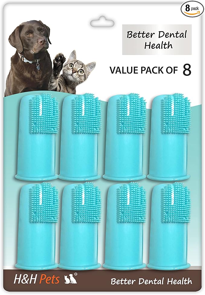 H&H Pets Dog Finger Toothbrushes - Professional Pet Finger Dental Brush Set for Dogs Puppies Cats, Soft Bristles, Size Large 8 Count