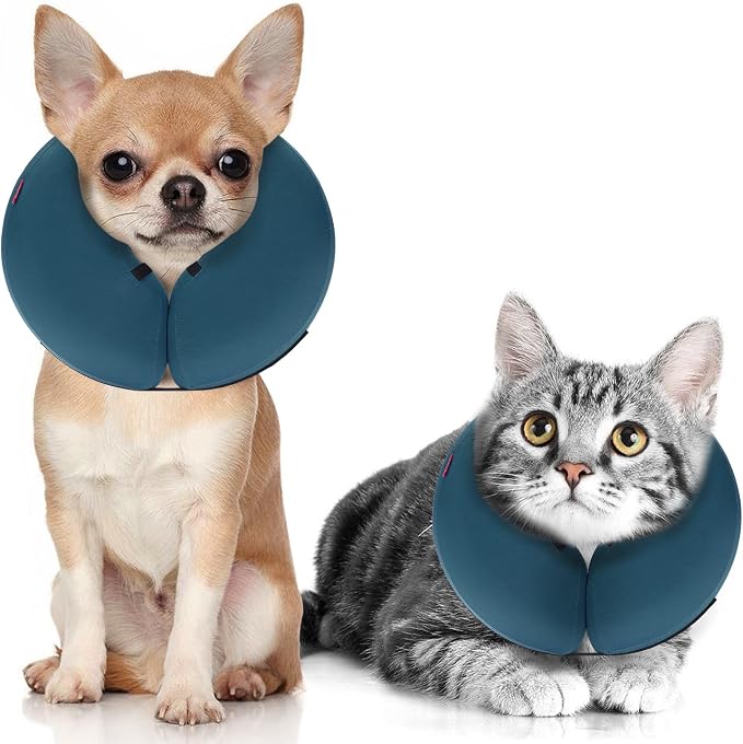 MIDOG Inflatable Dog Cone, Soft Donut Recovery Collar Alternative After Surgery to Help Prevent Licking, Comfy E Collar with Neck Pillow Design, Blue, XS