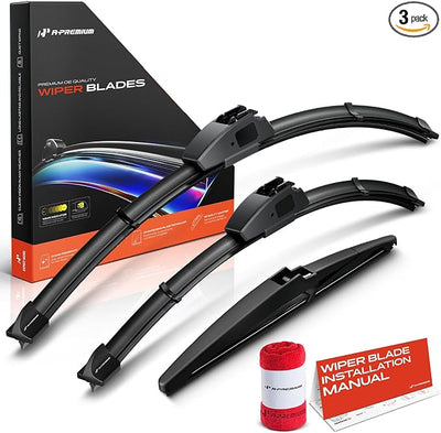 A-Premium 24"+16"+10" Windshield Wiper Blades Compatible with Toyota Corolla Cross 2022 2023 2024 - Front Rear Wipers Blade Set, Hook/RL2 Arm Connector, with Wear Indicator & Towel (Pack of 3)
