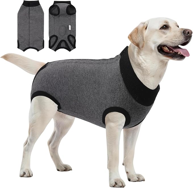 SAWMONG Recovery Suit for Dogs Female Male, Cotton Breathable Dog Onesie After Surgery Spay Neuter, Professional Dog Surgical Suit, Substitute Pet E-Collar Cone (Grey, 2X-Large)
