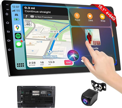 Wireless Double Din Car Stereo with CarPlay/Android Auto,Carplay Screen for Car,Voice Control with Backup Camera,Bluetooth,Navigation, Mirror Link (10.1 Inch)