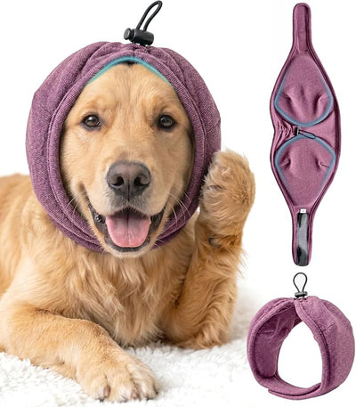 Swooflia Dog Ear Muffs Cover - Dog Cat Ears Muffs for Bath Noise Protection Calming Cold Weather Anxiety Relief, Dark Red Medium Adjustable Top for Grooming Bathing Fireworks and Travel M