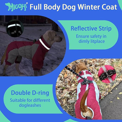 MIGOHI Full Body Dog Coat，Warm Coats for Small Medium Dogs | Reflective Winter Coat for Dogs with Harness,Turtleneck Dog Snowsuit with Legs,Windproof Pet Fleece Puffer Jacket,M,Rosered