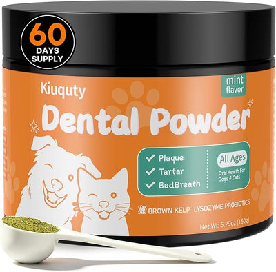 Dog Dental Powder for Teeth Cleaning - Dog Dental Care, Plaque & Tartar Remover for Teeth, Fresh Mint Breath Freshener, Probiotics Dental Powder - No Brushing Oral Care Support(150g)