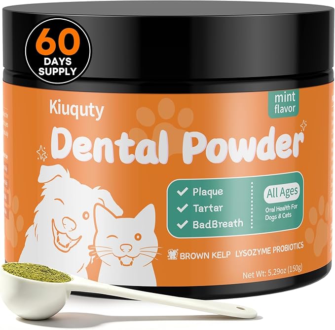 Dog Dental Powder for Teeth Cleaning - Dog Dental Care, Plaque & Tartar Remover for Teeth, Fresh Mint Breath Freshener, Probiotics Dental Powder - No Brushing Oral Care Support(150g)