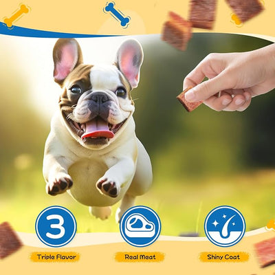 gazeupon Soft Dog Jerky Treats for Large Dogs, Triple Flavored Meat Bites, Healthy Training Snacks Made with Real Chicken, Duck, Beef
