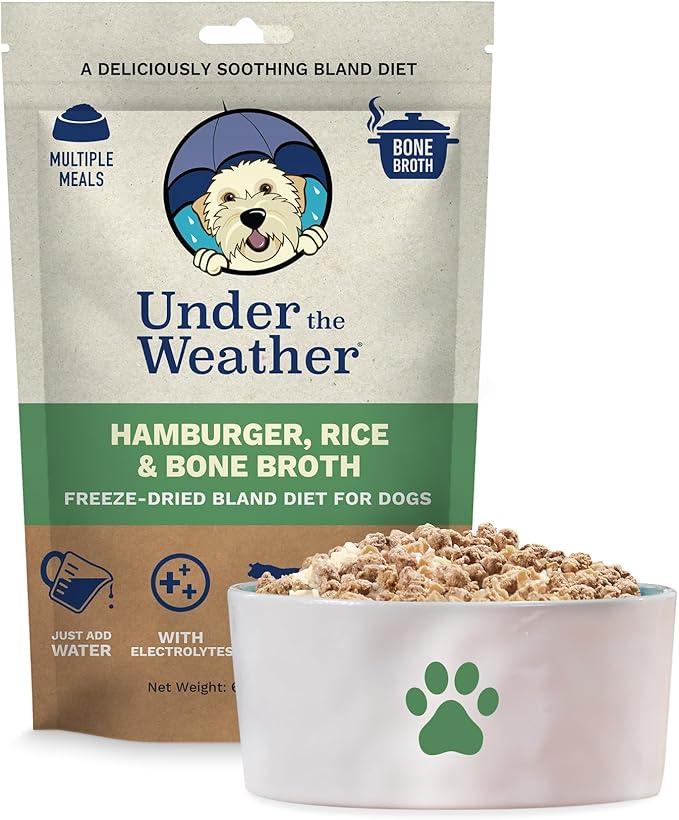 Bland Diet for Dogs | Easy to Digest for Sick Dogs | Always Be Ready | Contains Electrolytes - Natural Freeze Dried 100% Human Grade Meats| 1 Pack- Rice, Hamburger & Bone Broth - 6oz