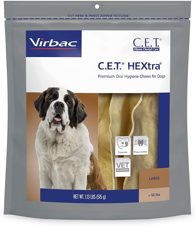 C.E.T.® HEXTRA® Premium Oral Hygiene Chews for Dogs, Rawhide Coated to Fight Bacteria and Reduce Plaque and Tartar, over 50lbs