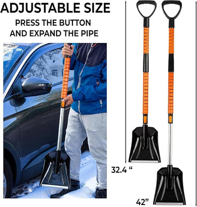 Zone Tech Extendable Snow Squeegee,Ice Scraper and Shovel 42" 5- Rotating Snow Squeegeee Head, 3-1 Extndable Ice Scraper,Shovel with Egonormic Handle Heavy Duty (2-Pack)