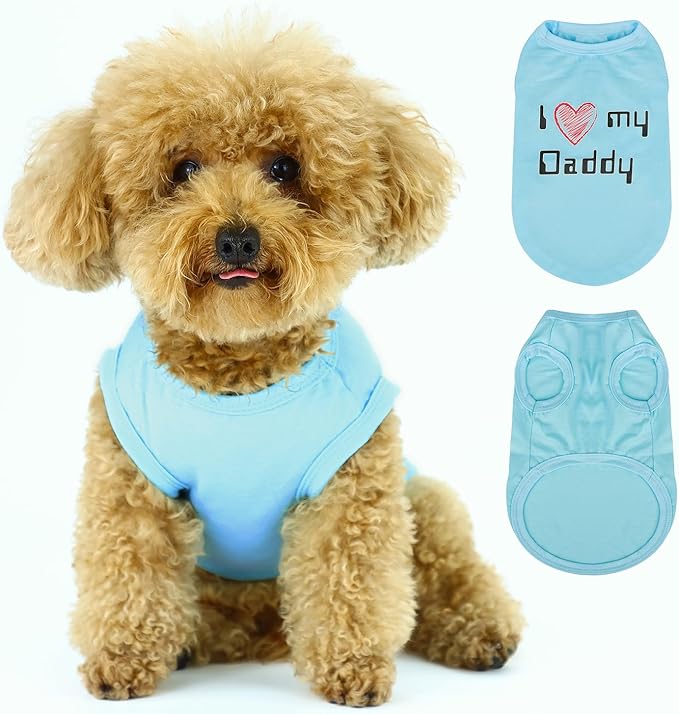 Expressive Pet Vest: Sleeveless Dog Shirt with 'I Love My Daddy' Slogan, Ideal for Chihuahuas, Poodles, Yorkies, and More - Adorable Design, Ultimate Comfort, Easy Maintenance! Light Blue Small