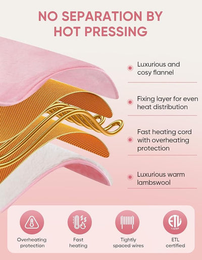 Car Heated Blanket, 12/24V Portable Heated Blanket for Car, Machine Washable Flannel Travel Blanket, 3 Heating Levels, 60x44 Inches, 4-in-1 Design, Convenient Storage for Camping,Pink