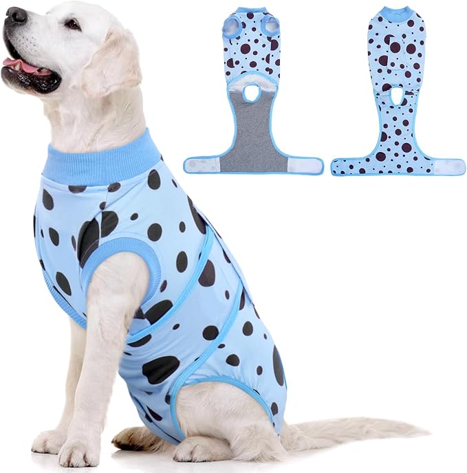 Dog Surgery Suit, Soft Dog Spay Recovery Suit Female, Anti Licking Neuter Recovery Suit for Male Dogs, Post-Op Pet Surgical Suit Protective Wear E-Collar & Cone Alternative,Blue Polka Dots XL