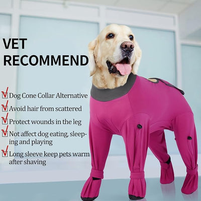 ROZKITCH Dog Recovery Suit for Spay/Neuter Surgery, Soft Bodysuit for Wound Protection, Full Coverage, Prevent Licking Shedding & Hair Loss for Large Dogs Rosered 3XL
