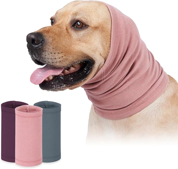 Dog Calming Hoodie Head Wrap,No Shake Anxiety Relief Quiet Thunder Vest for Dogs,Ear Protection Head Muffs for Grooming,Pet Covers for Fireworks,Vet Visits,Bathing,Pink,L