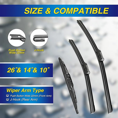 5 PLUS® Silicone Windshield Wipers Replacement for 2013-2021 BUICK Encore,2015-2021 CHEVY Trax Wiper Blades(Set of 3),Automotive Replacement Windshield Wiper Blades For My Car-26"/14"/10"