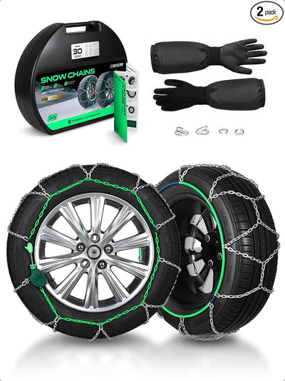 YHTAUTO Set of 2 Snow Chains 12mm for Pickup Truck SUV Passenger Car Universal Fit Tire Chains Auto-Tightening Quick Installation, Anti-slip Traction in Snow, Mud, Sand | SWC0014