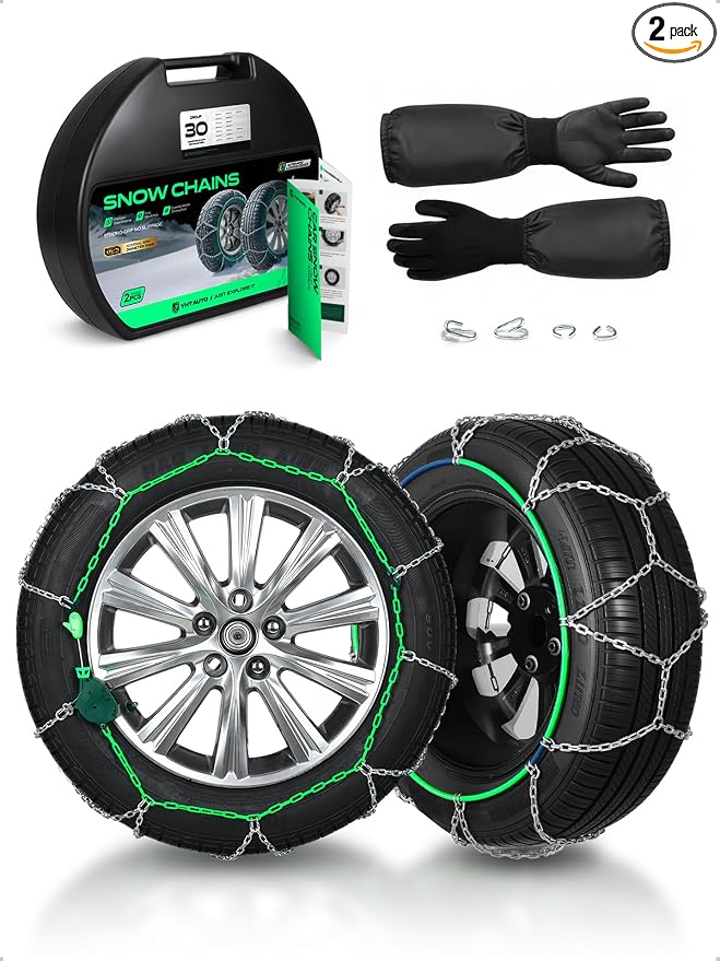 YHTAUTO Set of 2 Snow Chains 12mm for Pickup Truck SUV Passenger Car Universal Fit Tire Chains Auto-Tightening Quick Installation, Anti-slip Traction in Snow, Mud, Sand | SWC0015