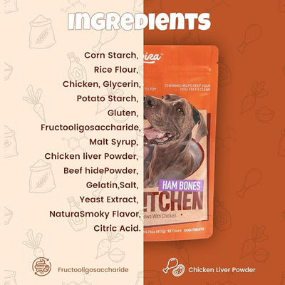 Havira BBQ Dog Treats Baked Pork Chop 16 Count, Grill-Shaped Rawhide Free Dog Chews Bone, Easily Digestible, for All Life Stages