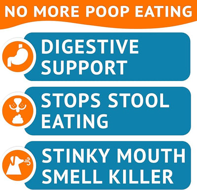Chew No Poo - Coprophagia Treatment for Dogs - Prevent Dog Poop Eating - Natural Stool Eating Deterrent + Breath Aid - Probiotics & Digestive Enzymes - Boosts Gut Health - Made in USA - 120 Soft Chews