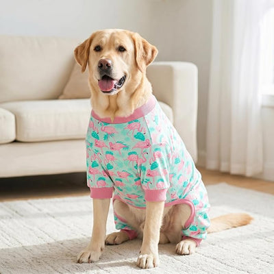 KYEESE Dog Pajamas Velvet Dog Pajamas Medium Sized Dogs Soft Dogs Clothes Pjs with Flamingo Pattern Stretchy Pet Jammies Coat Comfy Pet Onesie Costume, 2X-Large