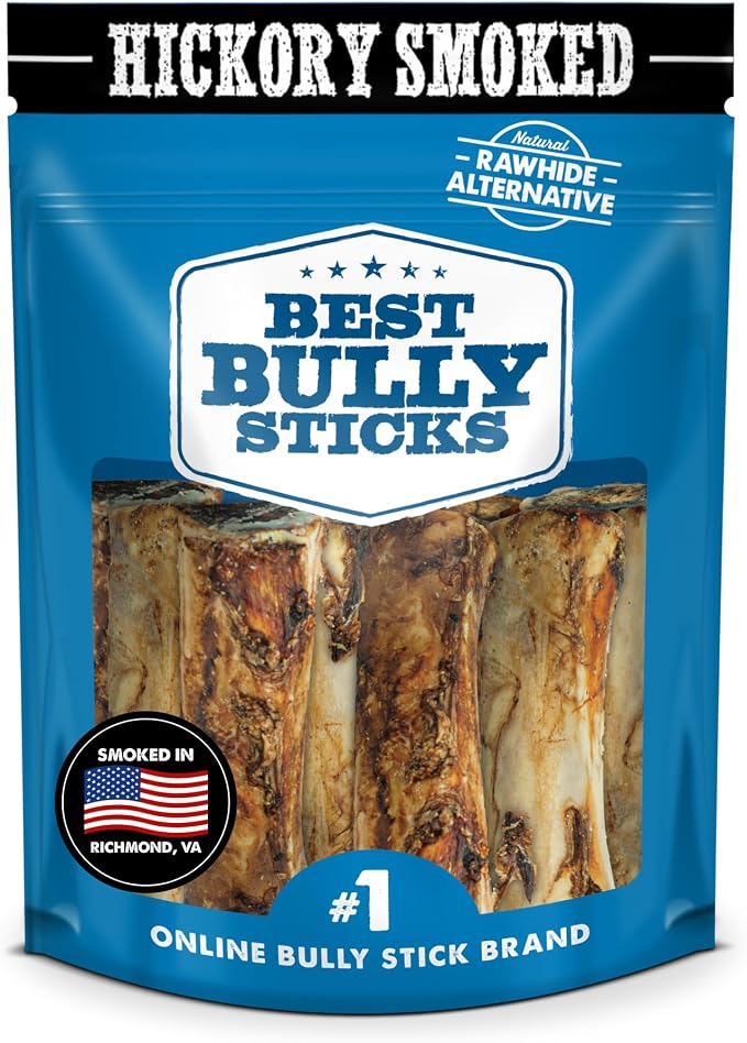 Hickory Smoked Marrow Bones - 8 Count (Pack of 1) - No Additives, Long-Lasting, Great for Large Breeds