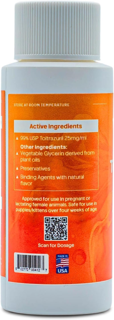 Toltrazuril 2.5% for Horses, Dogs, Cats, 60mL/2 Ounce, for Non-Food Chain Animals