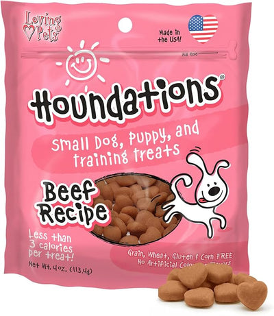 Loving Pets Houndations Beef Dog Training Treats | All Natural | 2.6 Calories Per Treat | Grain-Free, Wheat-Free, Gluten-Free & Corn-Free | For Small Dogs & Puppies, 4 oz