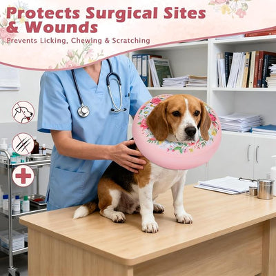 IEUUMLER Inflatable Recovery Dog Cone Collar, Neck Donut Protective ECollar, Adjustable Soft Collar for Dog and Cat After Surgery Prevent from Biting & Licking EU020 Floral Wreath L+