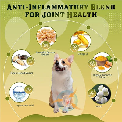 Glucosamine for Dogs, Hip and Joint Supplement for Dogs with Chicken Flavor, Anti Inflammatory, Dog's Chondroitin, Digestive Enzymes, Omega-3, Vitamin D, MSM, Calcium, Turmeric, 120 Freeze-Dried Chews