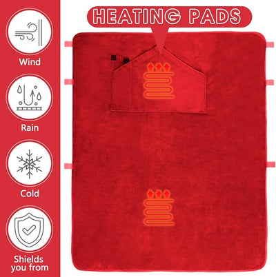 Hahafelt 12v Heated Flannel Wheelchair Blanket, Red Portable Heated Throw for Elderly 2 Heating Zones, Camping Essentials, Elderly Gift