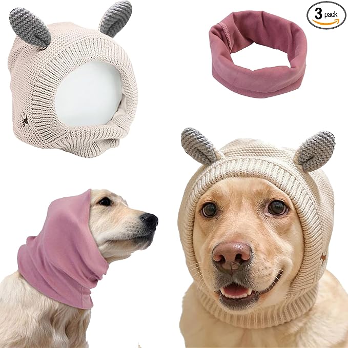 Quiet Ears for Dogs Anxiety Barking Dog Ear Covers Muffs Snood for Noise | 2PCS Ear Hearing Earmuffs Fireworks Protection Anti Anxiety Dog Hat Large Dog (Purple & Grey)
