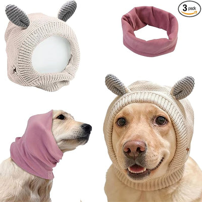 Quiet Ears for Dogs Anxiety Barking Dog Ear Covers Muffs Snood for Noise | 2PCS Ear Hearing Earmuffs Fireworks Protection Anti Anxiety Dog Hat Large Dog (Purple & Grey)