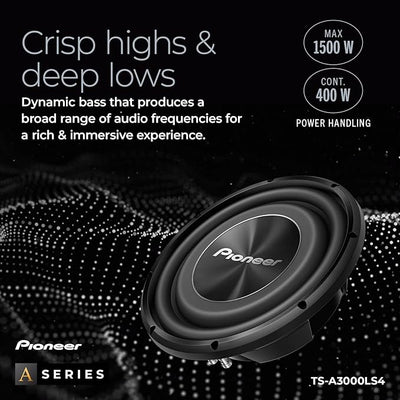 Pioneer A-Series TS-A3000LS4 12” Subwoofer – 1500W Max, Shallow-Mount Design, Deep Bass in Tight Spaces, Compact, Slim, Truck/Car Subwoofer