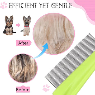 10 Pcs Flea Comb for Dogs and Cats Flea Remover Tool with Stainless Steel Metal Teeth for Detangling Grooming Kit, Pink, Blue, White and Green, 2 Sizes