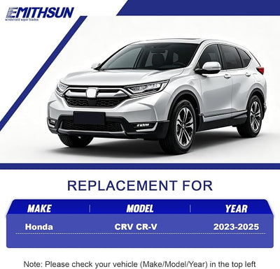 EMITHSUN® Windshield Wipers: Wiper Blades Replacement for Honda CRV CR-V 2023-2025 - Streak-Free & Quiet Visible Clarity While Driving - Exact Replacement for Honda Cars (3 Pack - 24"+19"+10")